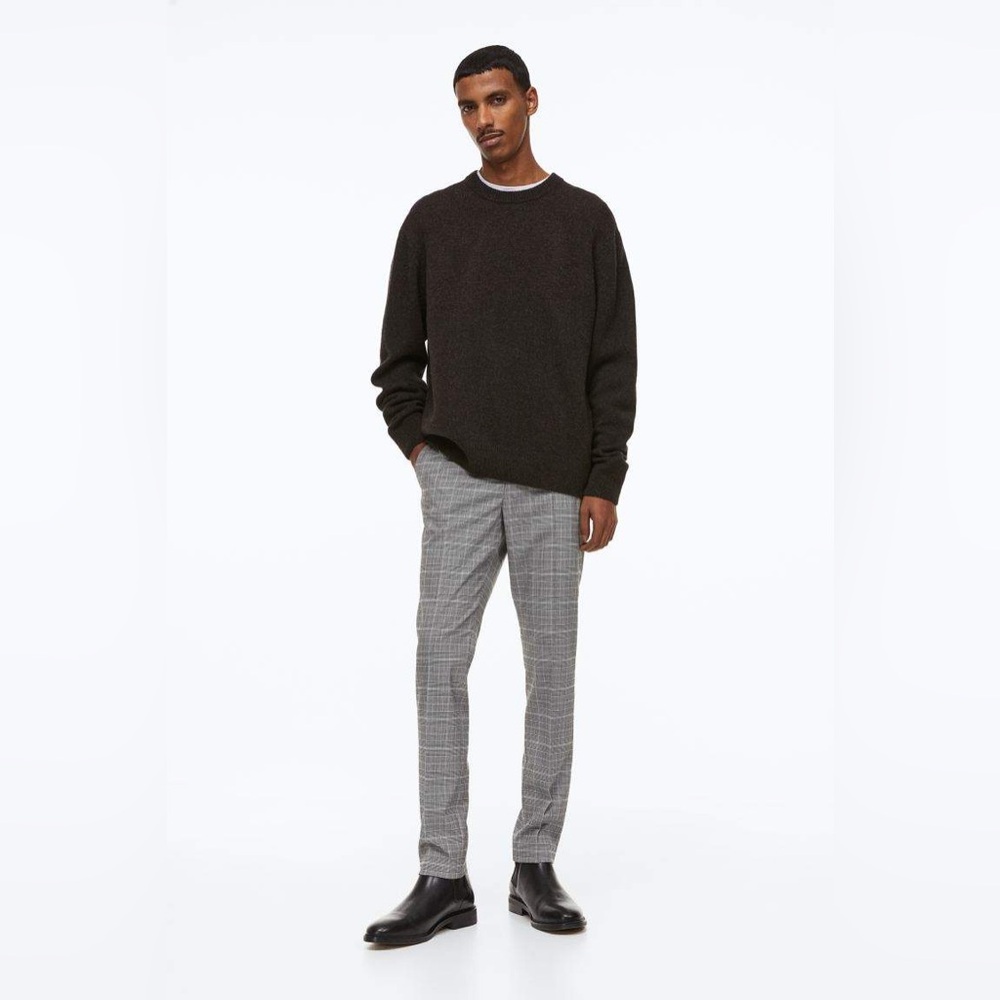 Sz 34R H&M Men's trousers grey skinny fit plaid white&black